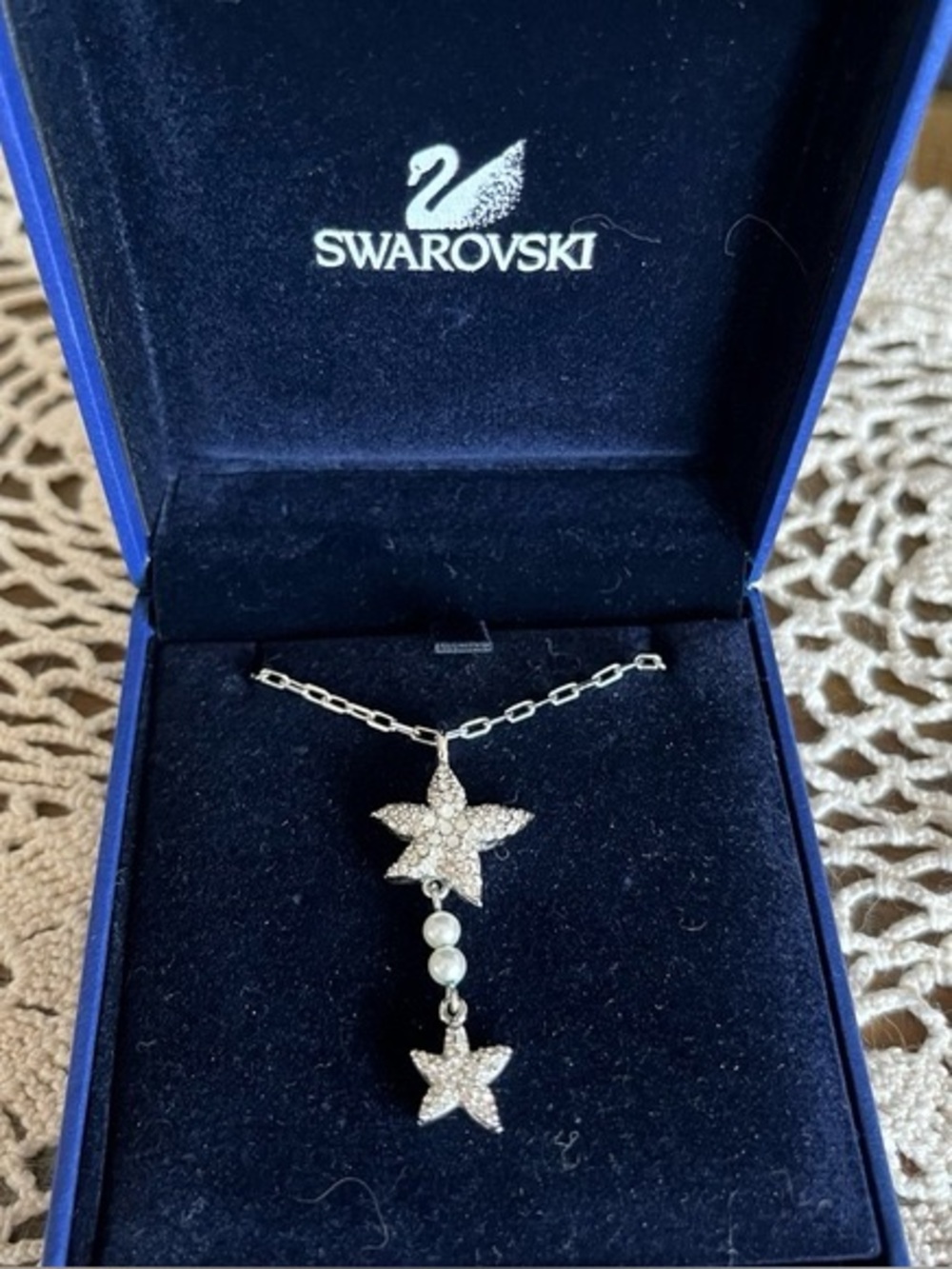 Silver Starfish Charm Dangle with Pearl Accent